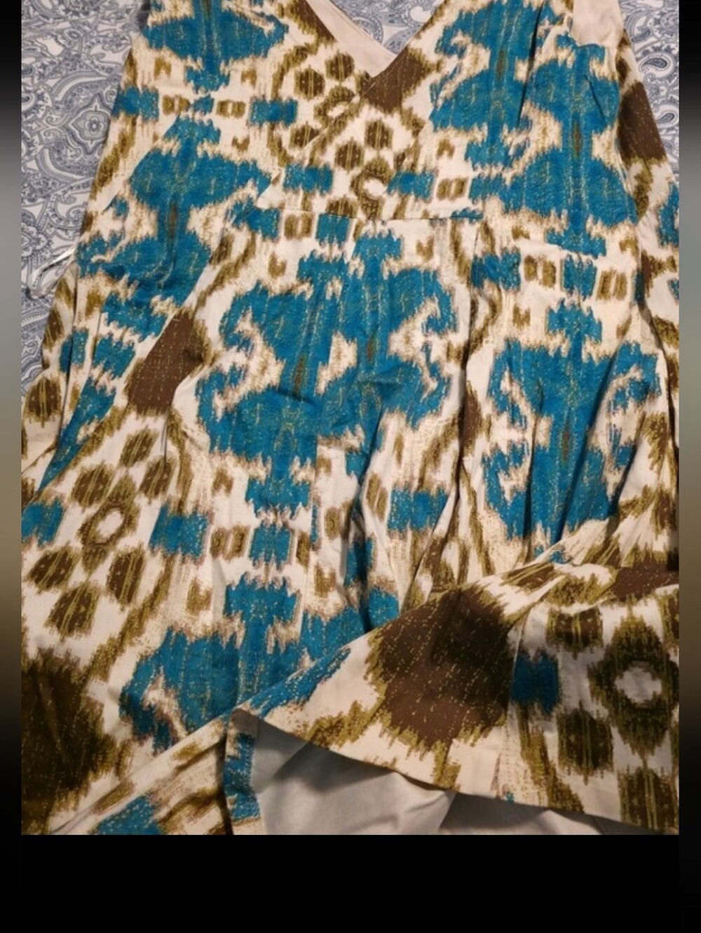 4/$25 Deal! Jones New York Teal, Olive & Cream Printed V-Neck Summer Dress